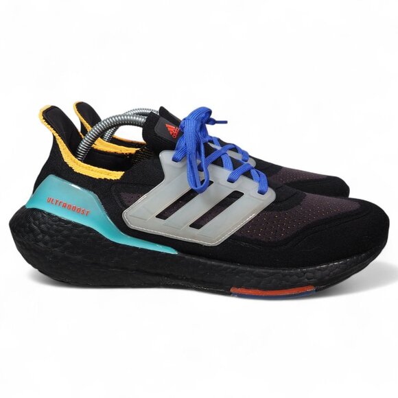 Adidas UltraBoost 21 Black Pulse Aqua Performance Running Shoes S23870 Men's 9.5 - Picture 4 of 11